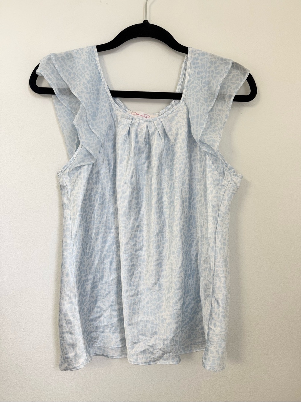 Oscar de la Renta sleeveless blouse Pijama Top Blue Silky Animal Print Size S